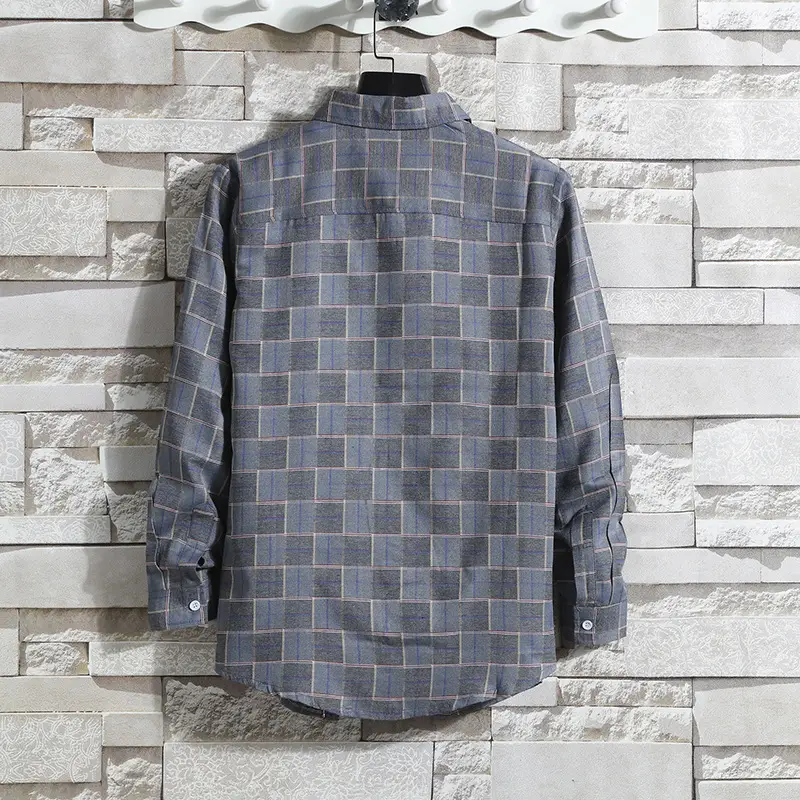 Men's Plaid Long Sleeve Shirt 2021 Harajuku Style - Image 5