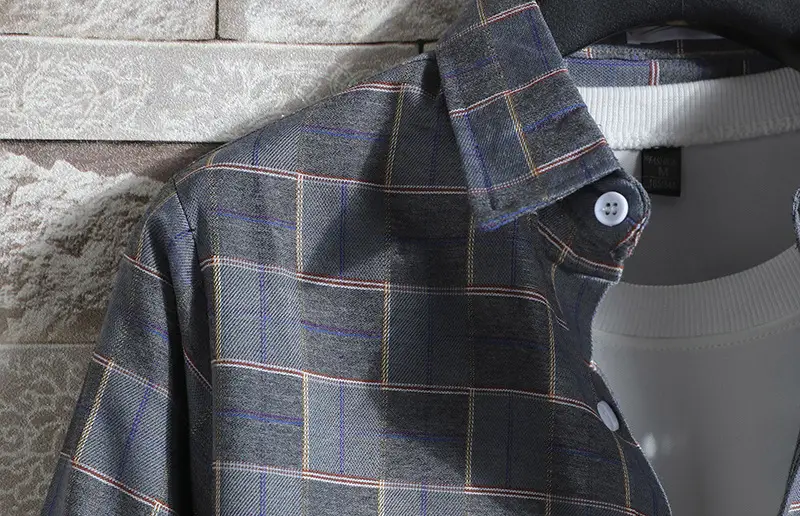 Men's Plaid Long Sleeve Shirt 2021 Harajuku Style - Image 6