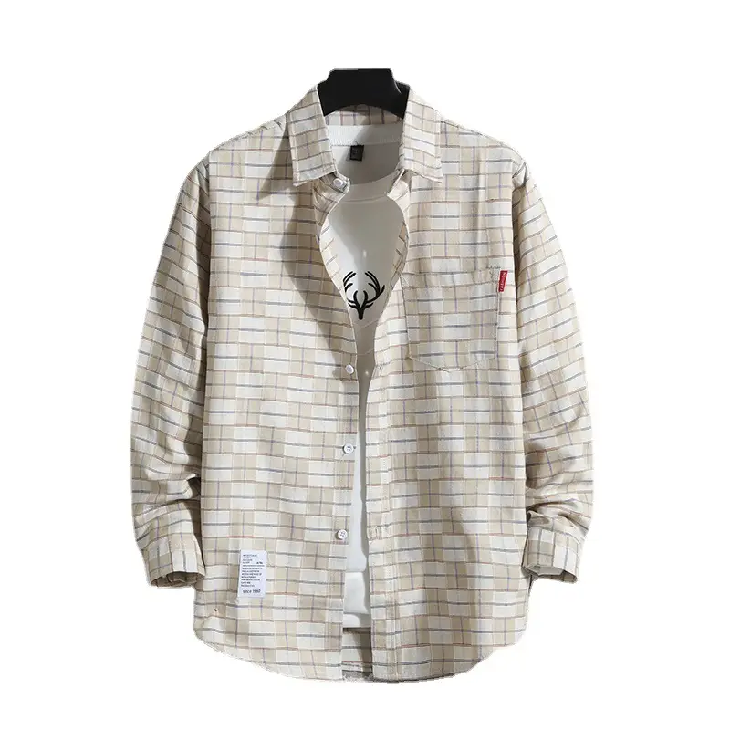 Men's Plaid Long Sleeve Shirt 2021 Harajuku Style - Image 7