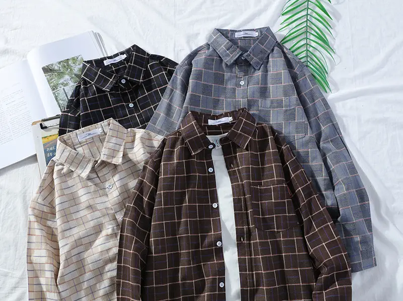 Men's Plaid Long Sleeve Shirt 2021 Harajuku Style — feature 23
