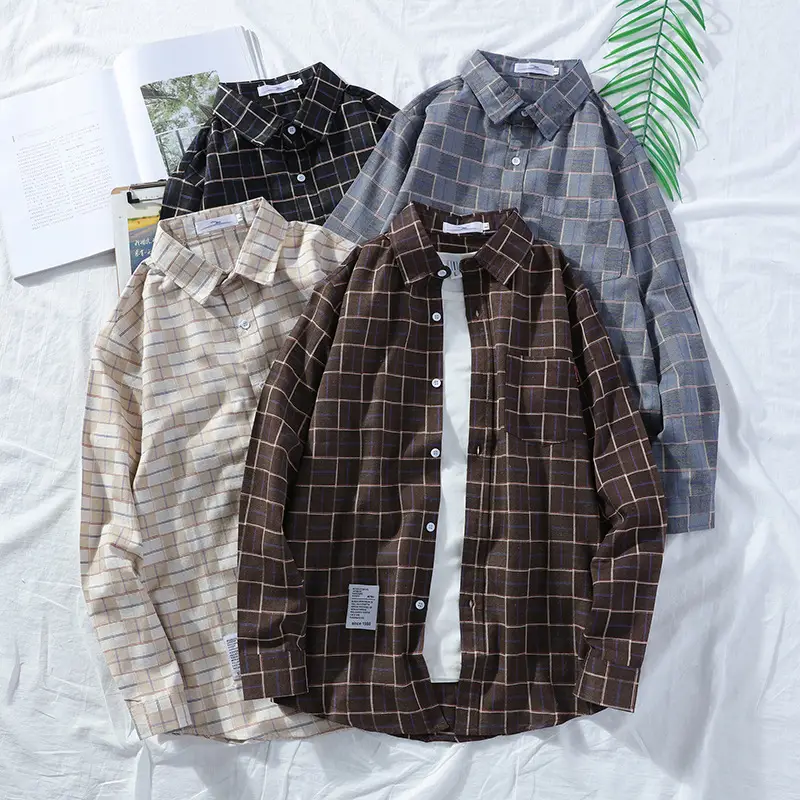 Men's Plaid Long Sleeve Shirt 2021 Harajuku Style — feature 24