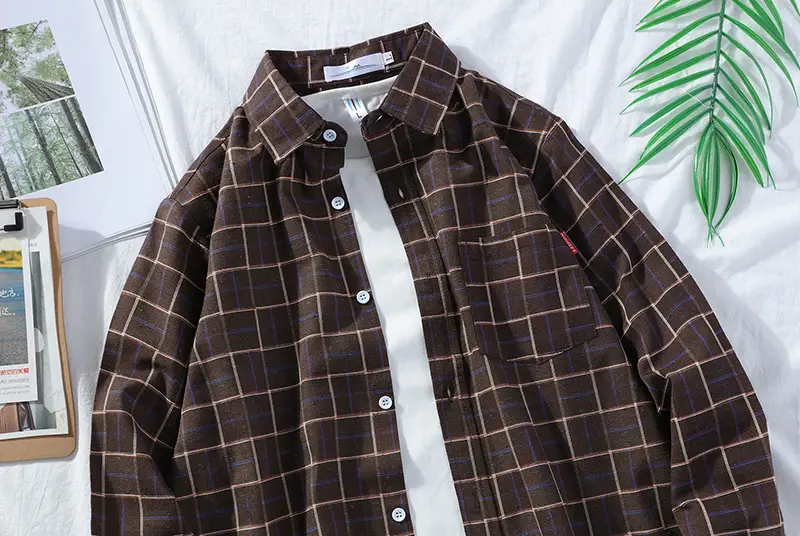 Men's Plaid Long Sleeve Shirt 2021 Harajuku Style — feature 27
