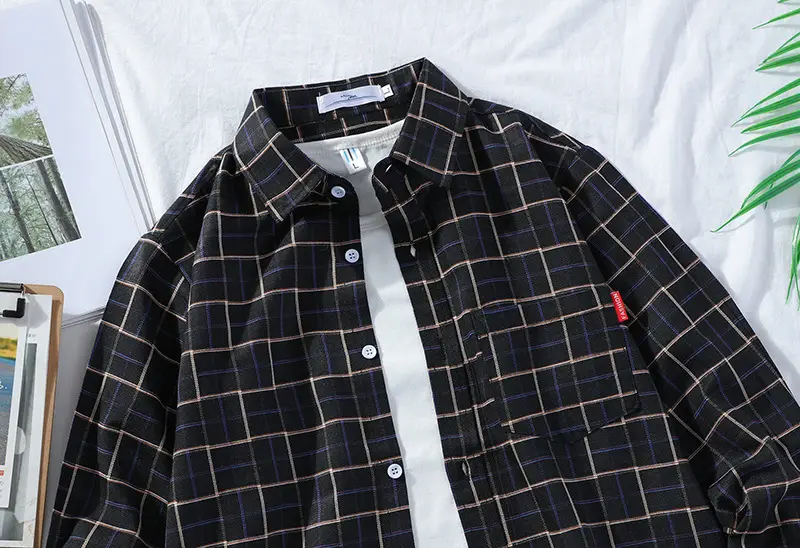 Men's Plaid Long Sleeve Shirt 2021 Harajuku Style — feature 44