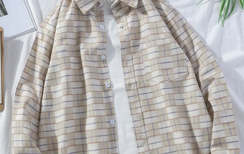 Men's Plaid Long Sleeve Shirt 2021 Harajuku Style — feature 46