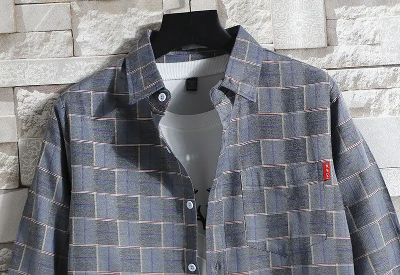 Men's Plaid Long Sleeve Shirt 2021 Harajuku Style — feature 59
