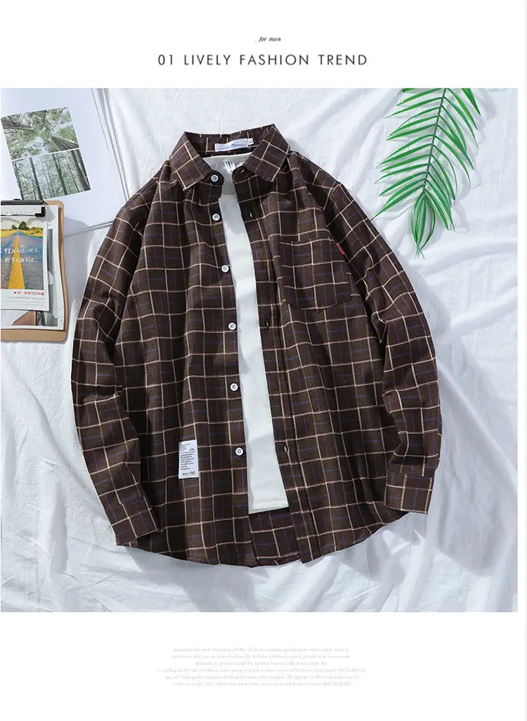 Men's Plaid Long Sleeve Shirt 2021 Harajuku Style — feature 64