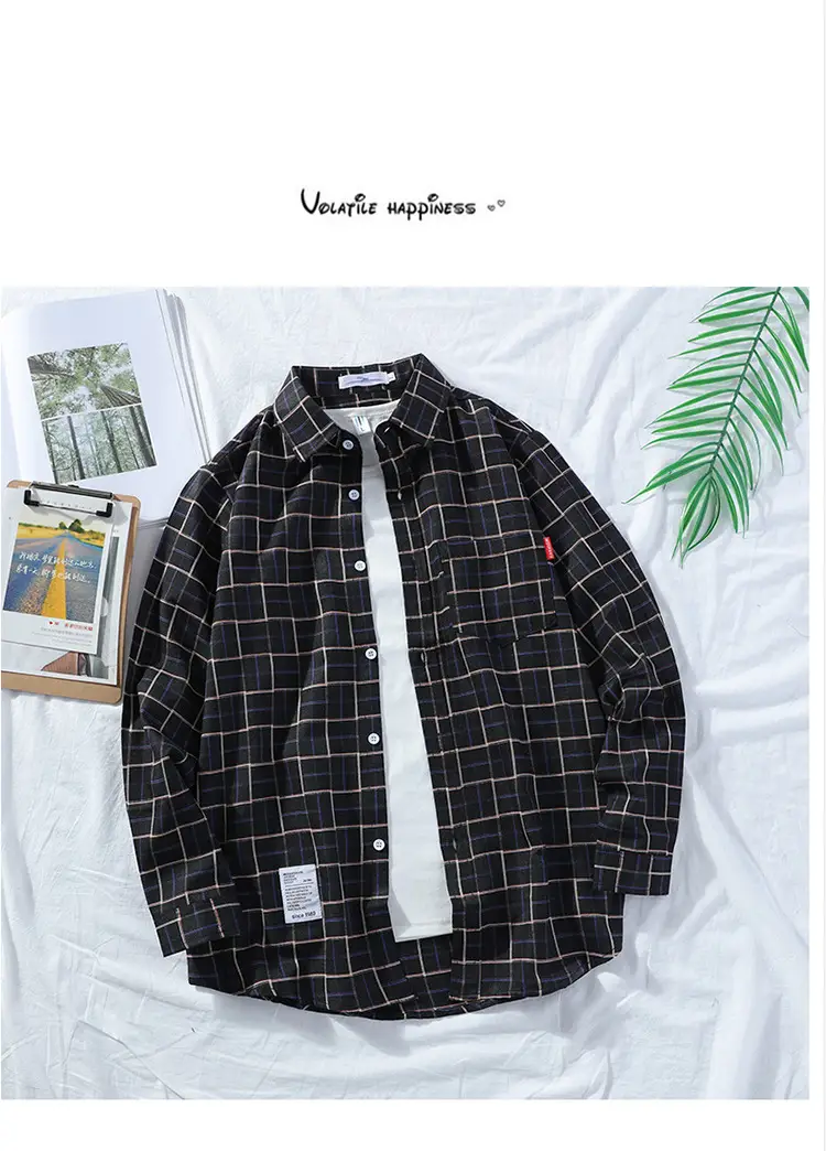 Men's Plaid Long Sleeve Shirt 2021 Harajuku Style — feature 66