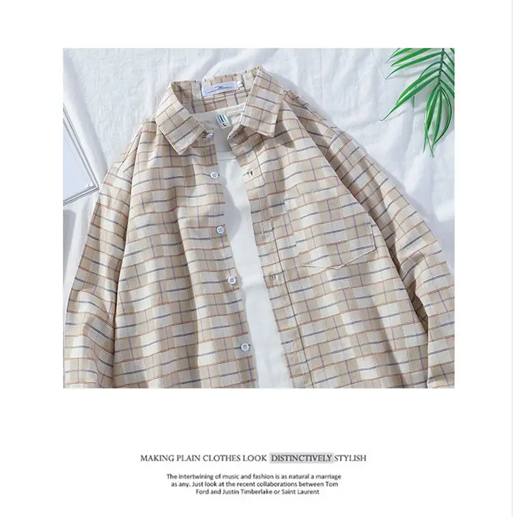 Men's Plaid Long Sleeve Shirt 2021 Harajuku Style — feature 68