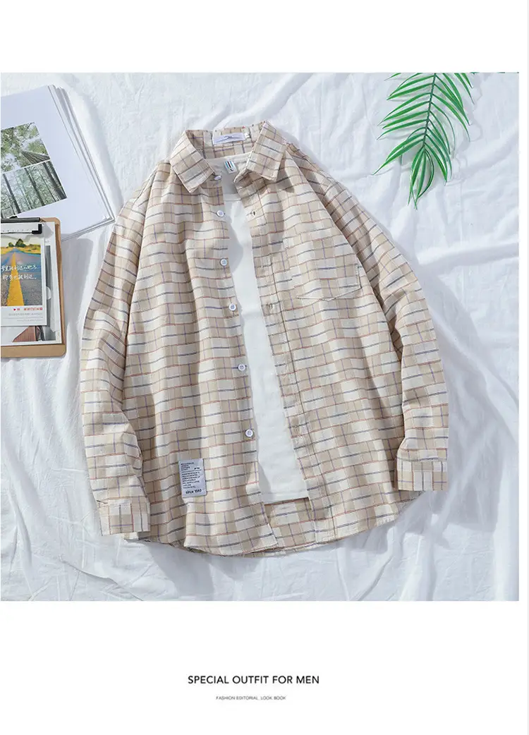 Men's Plaid Long Sleeve Shirt 2021 Harajuku Style — feature 69