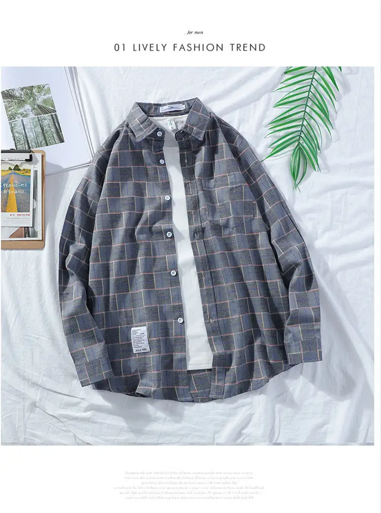 Men's Plaid Long Sleeve Shirt 2021 Harajuku Style — feature 70