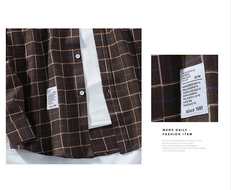 Men's Plaid Long Sleeve Shirt 2021 Harajuku Style — feature 71