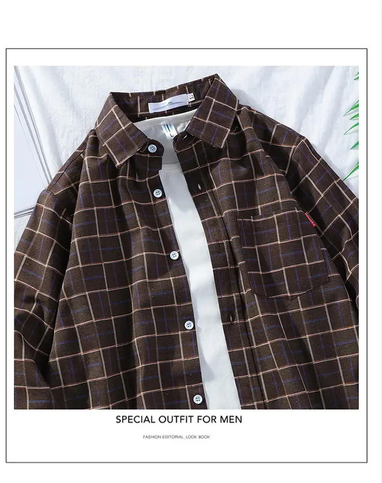 Men's Plaid Long Sleeve Shirt 2021 Harajuku Style — feature 72