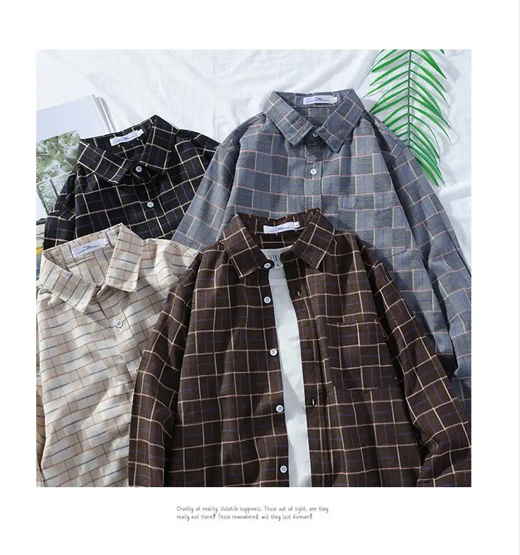 Men's Plaid Long Sleeve Shirt 2021 Harajuku Style — feature 73