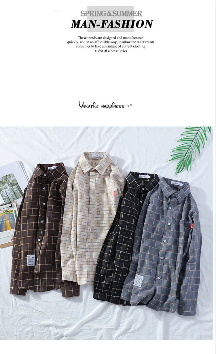 Men's Plaid Long Sleeve Shirt 2021 Harajuku Style — feature 74