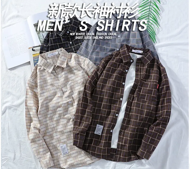 Men's Plaid Long Sleeve Shirt 2021 Harajuku Style — feature 76