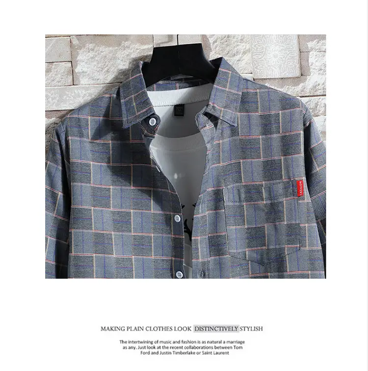 Men's Plaid Long Sleeve Shirt 2021 Harajuku Style — feature 79