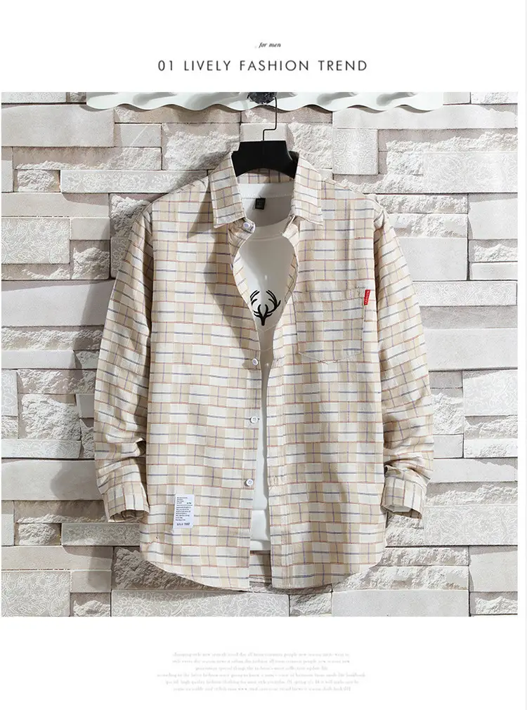 Men's Plaid Long Sleeve Shirt 2021 Harajuku Style — feature 80