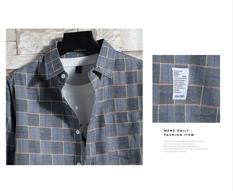 Men's Plaid Long Sleeve Shirt 2021 Harajuku Style — feature 81