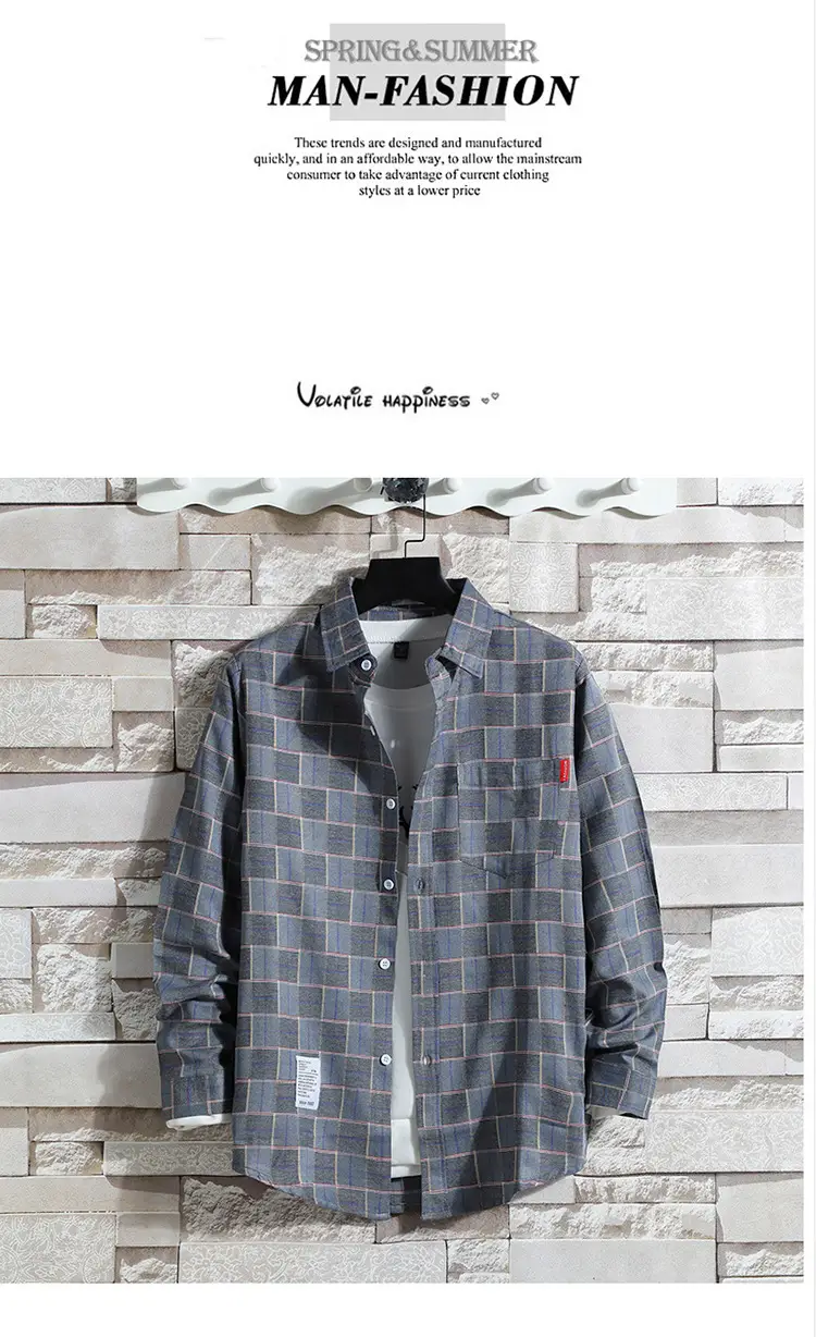 Men's Plaid Long Sleeve Shirt 2021 Harajuku Style — feature 84