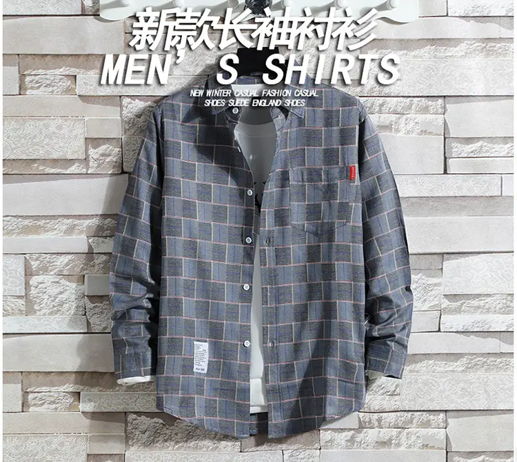 Men's Plaid Long Sleeve Shirt 2021 Harajuku Style — feature 86