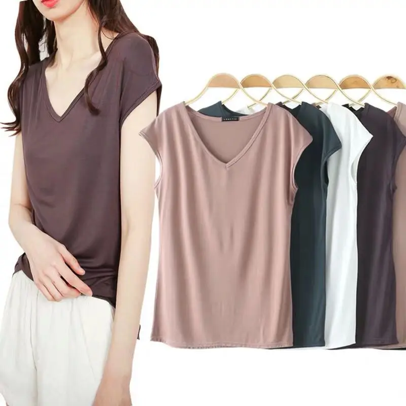Women's Slim Fit V-Neck T-Shirt Black Modal - Image 12