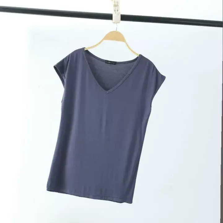 Women's Slim Fit V-Neck T-Shirt Black Modal — feature 11