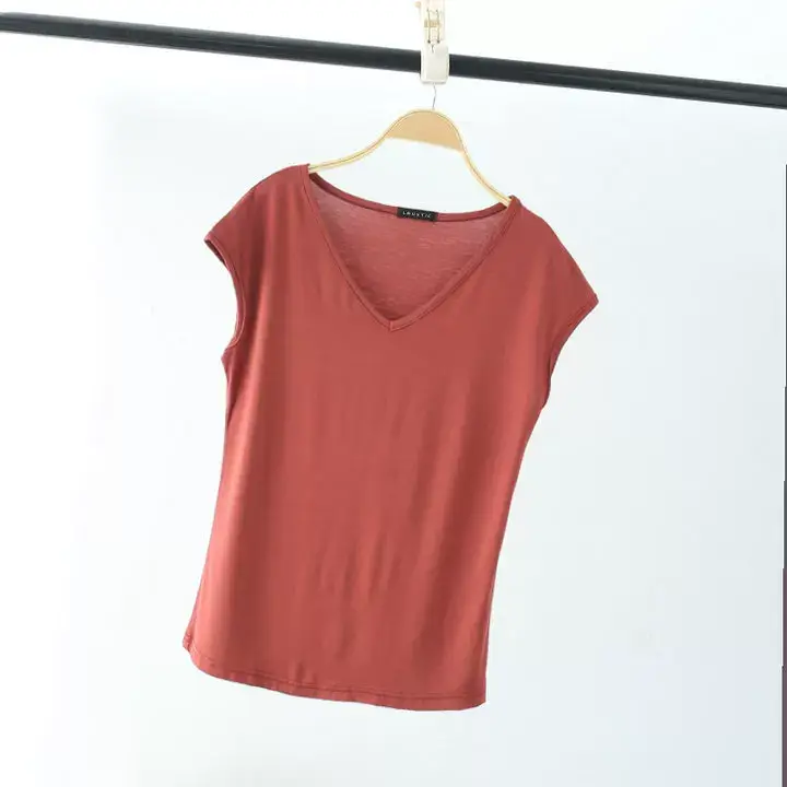 Women's Slim Fit V-Neck T-Shirt Black Modal — feature 13