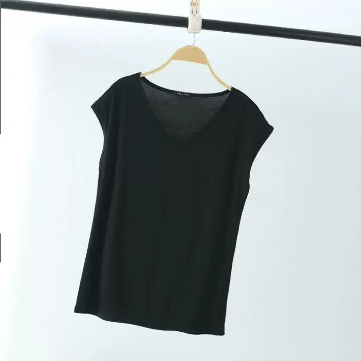 Women's Slim Fit V-Neck T-Shirt Black Modal — feature 5