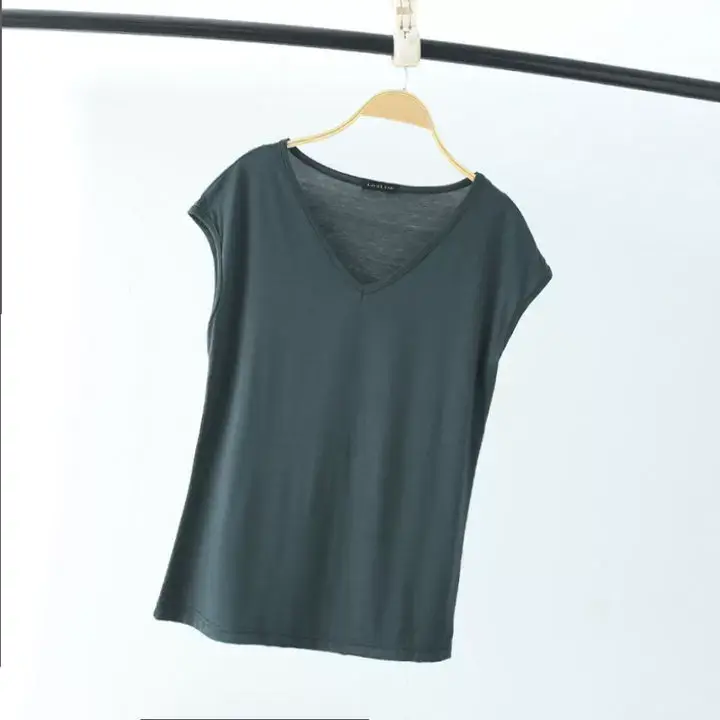 Women's Slim Fit V-Neck T-Shirt Black Modal — feature 6