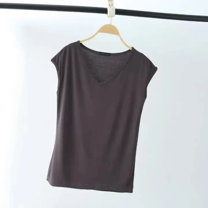 Women's Slim Fit V-Neck T-Shirt Black Modal - Image 10