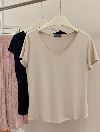 Women's Slim Fit V-Neck T-Shirt Black Modal - Image 11