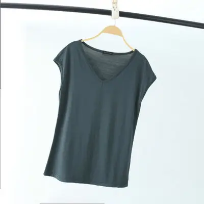 Women's Slim Fit V-Neck T-Shirt Black Modal - Image 4