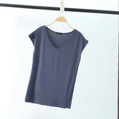 Women's Slim Fit V-Neck T-Shirt Black Modal - Image 9