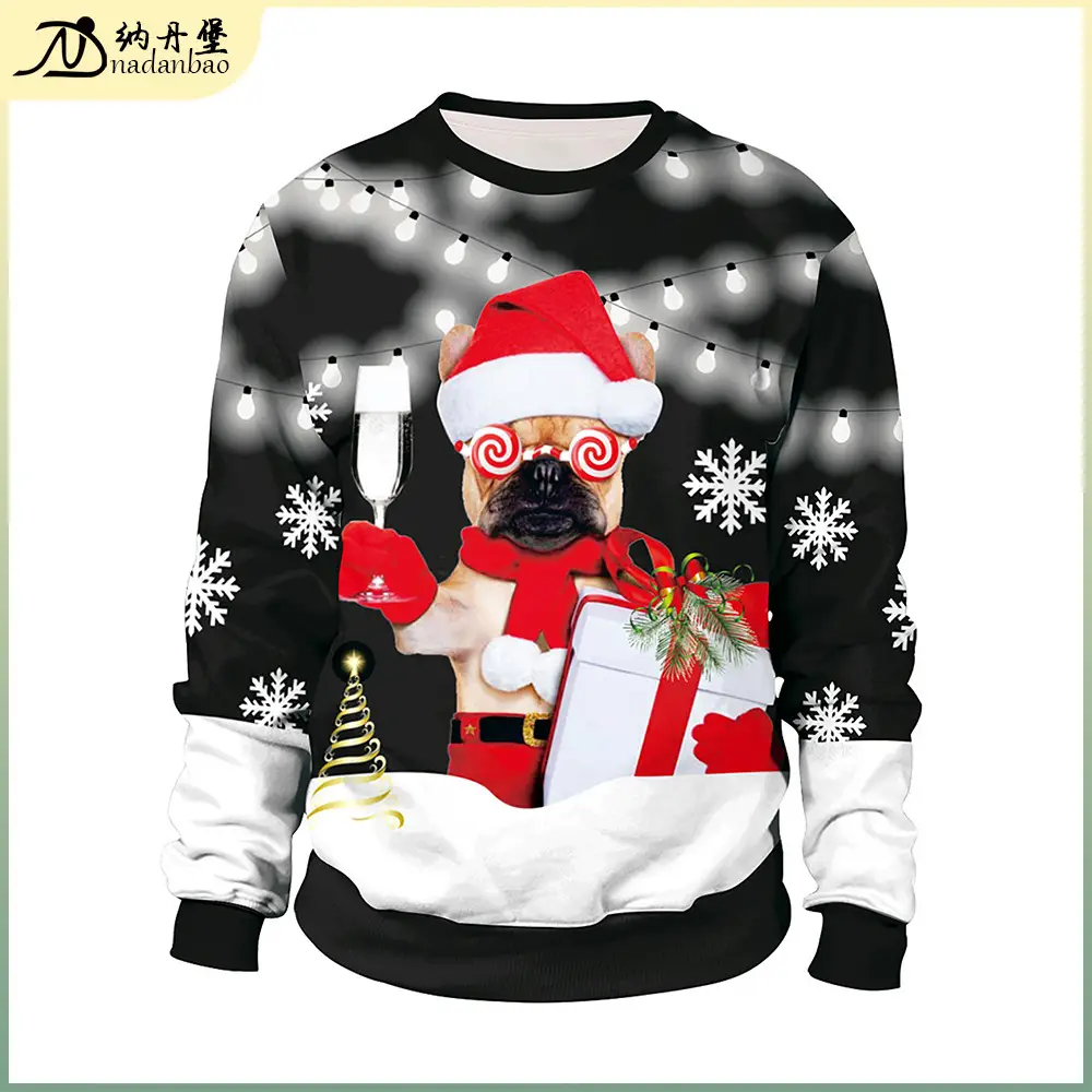 2024 Digital Printed Couple Sweatshirt with Santa Dog Design