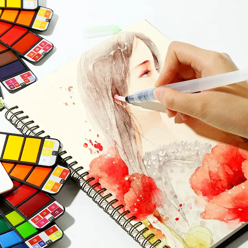 Xiupu folding fan-shaped solid watercolor watercolor pen set beginner hand-painted with tap water pen children's gouache