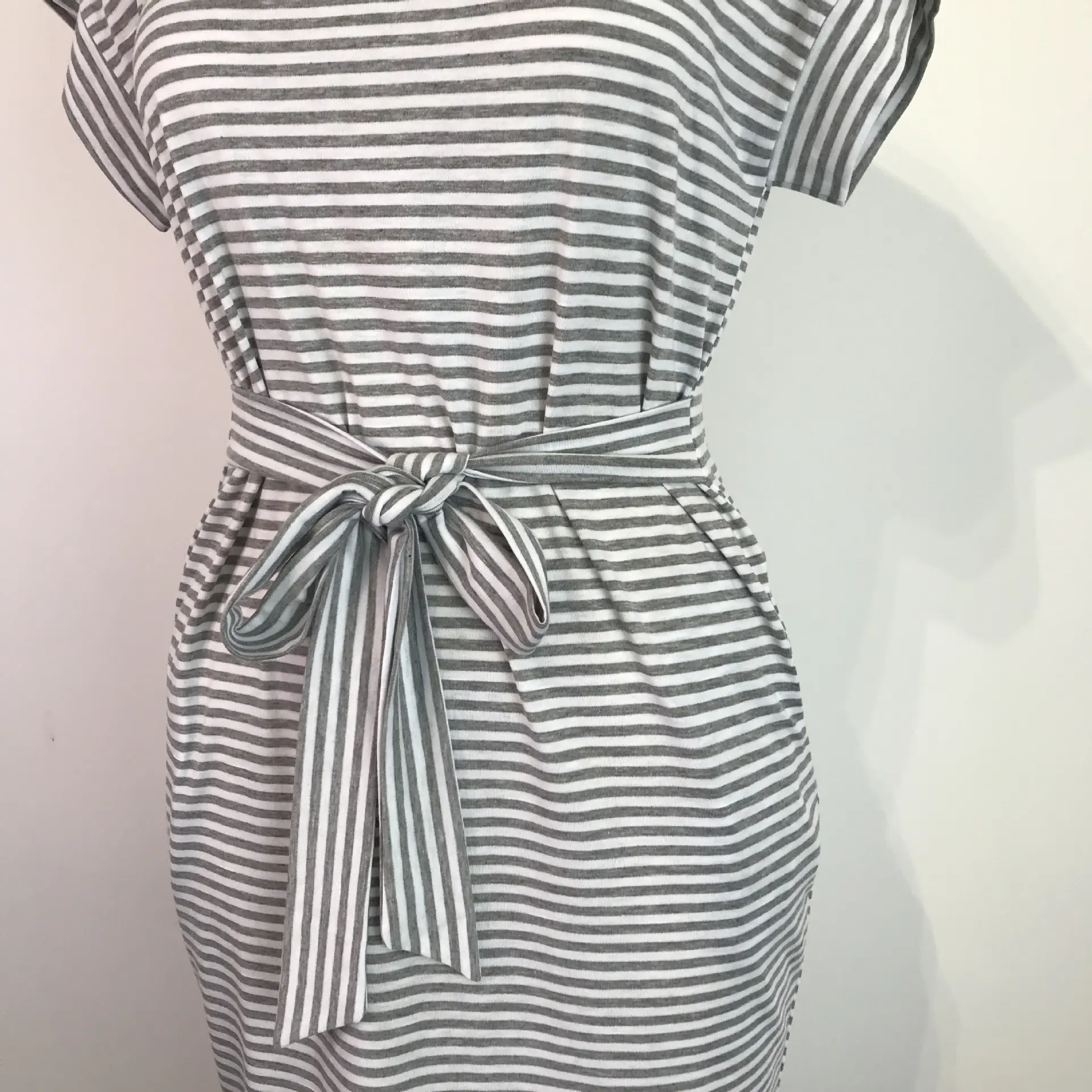 Women Belted Striped Summer Dress Blue White — feature 29