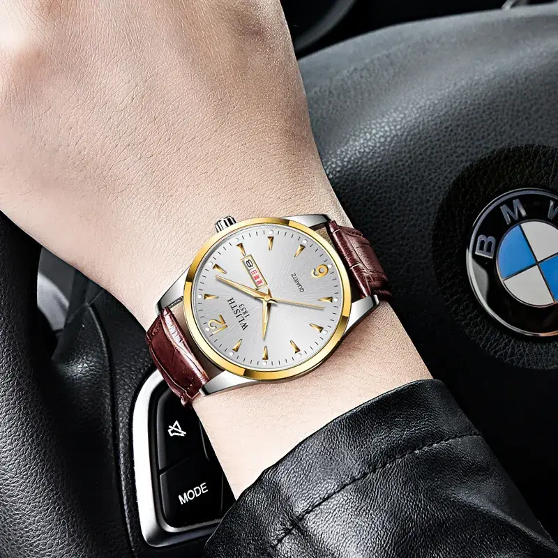 Luminous Gold Silver Men's Quartz Watch with Double Calendar - Image 11