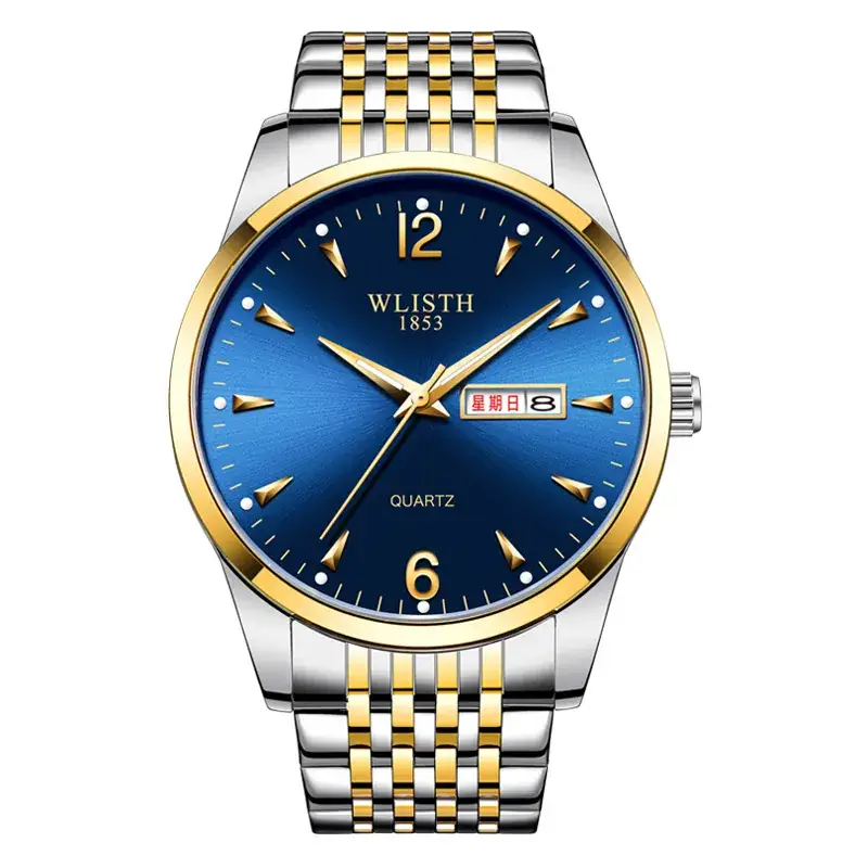 Luminous Gold Silver Men's Quartz Watch with Double Calendar - Image 4