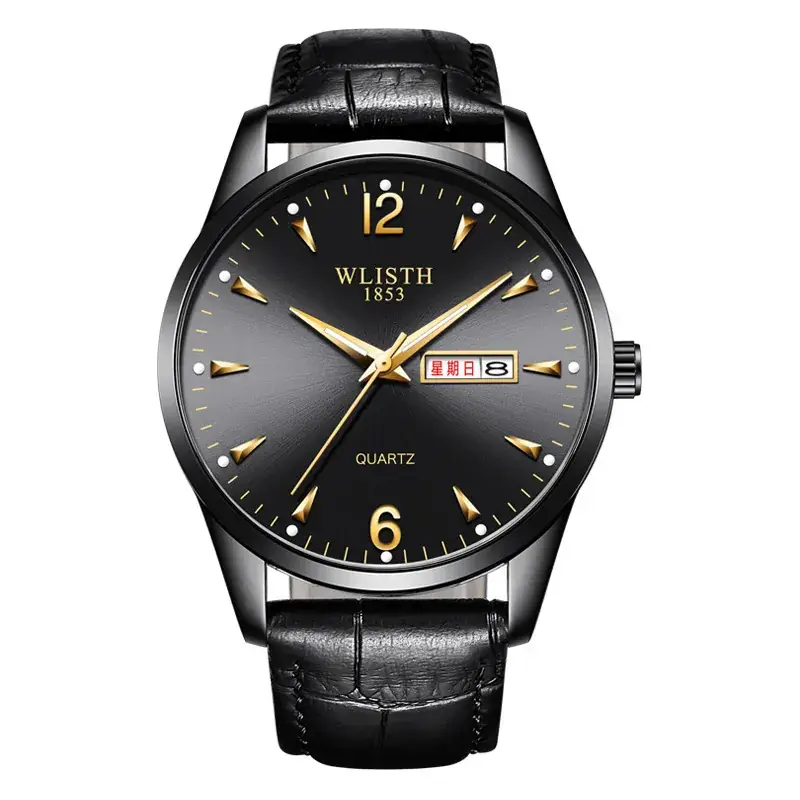 Luminous Gold Silver Men's Quartz Watch with Double Calendar - Image 5