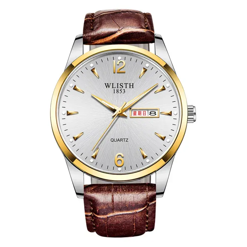 Luminous Gold Silver Men's Quartz Watch with Double Calendar - Image 7