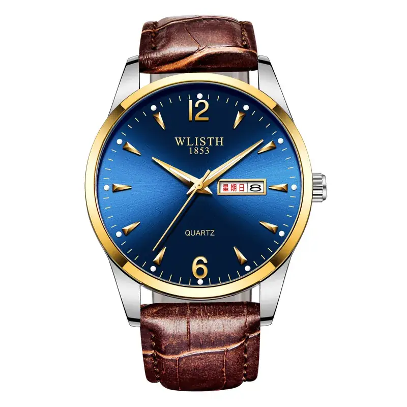 Luminous Gold Silver Men's Quartz Watch with Double Calendar - Image 8