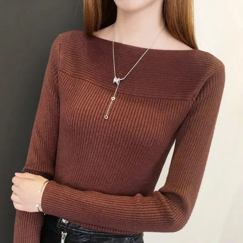 Women Slim Fit Black Long Sleeve Sweater with One-Layer Collar - Image 7
