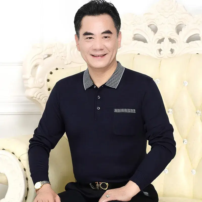Long Sleeve Knitted T-Shirt Blue for Men - Image 25
