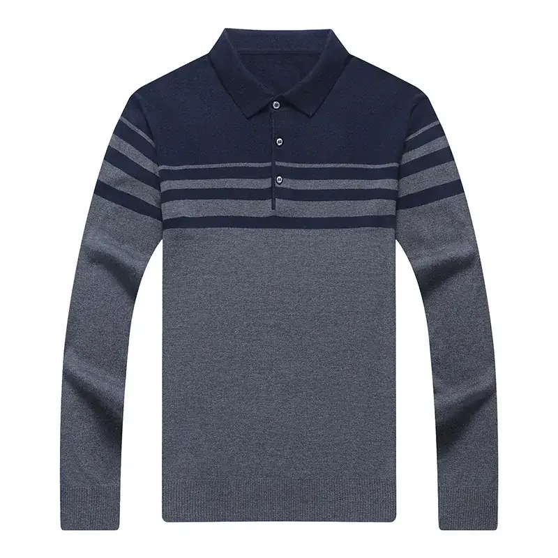 Long Sleeve Knitted T-Shirt Blue for Men - Image 28