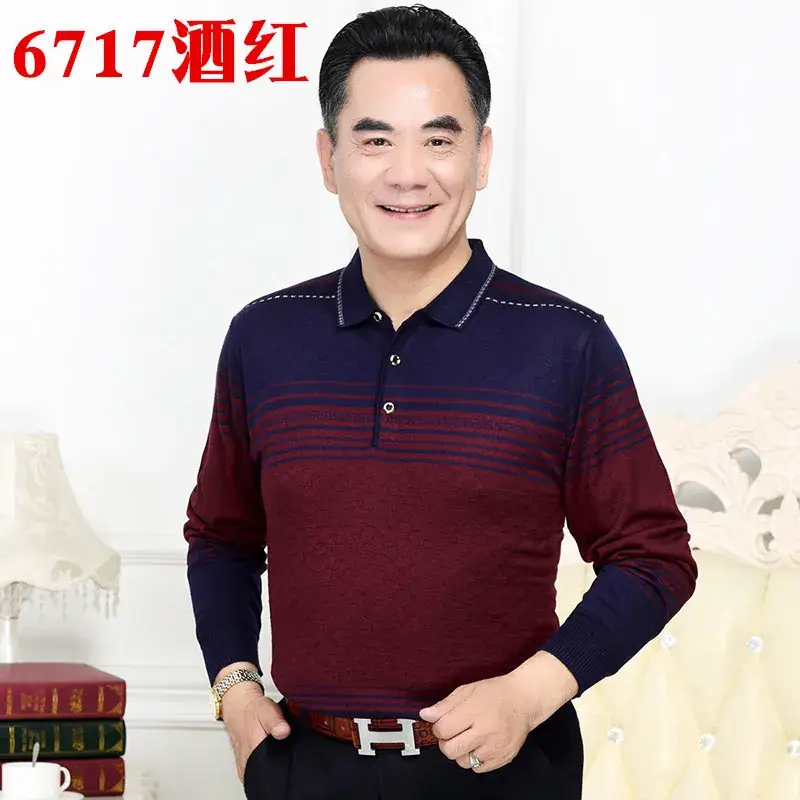 Long Sleeve Knitted T-Shirt Blue for Men - Image 14