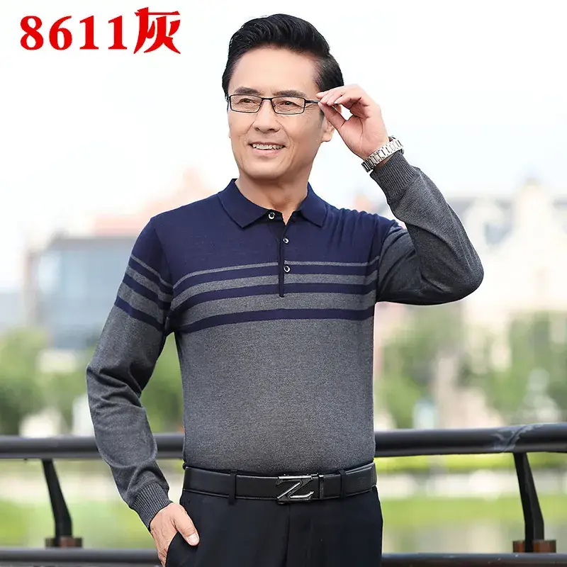 Long Sleeve Knitted T-Shirt Blue for Men - Image 16