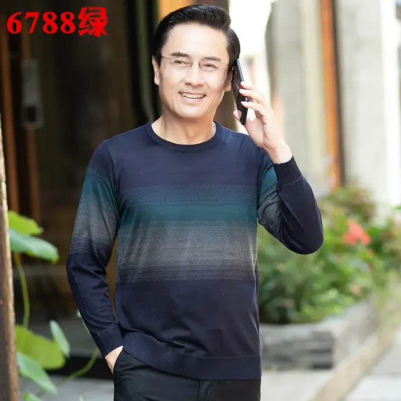 Long Sleeve Knitted T-Shirt Blue for Men - Image 23