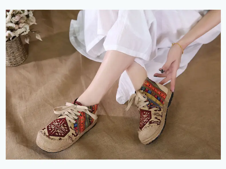 Ethnic Style Casual Linen Bottom Boots Women's 2025 Autumn and Winter New Arrival Embroidered Cloth Shoes Cotton Linen College Style Cloth Shoes for Women — feature 12