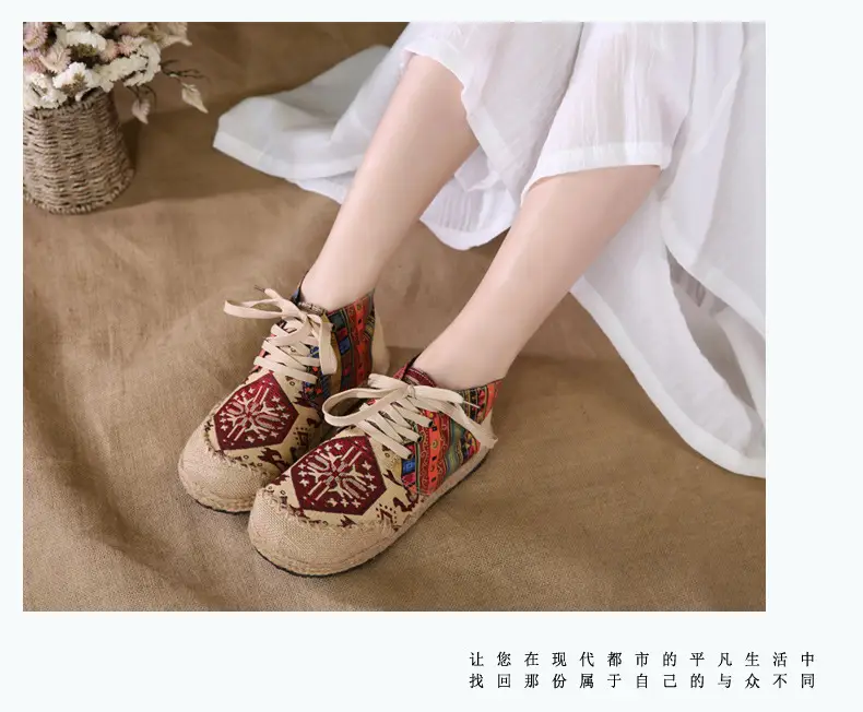 Ethnic Style Casual Linen Bottom Boots Women's 2025 Autumn and Winter New Arrival Embroidered Cloth Shoes Cotton Linen College Style Cloth Shoes for Women — feature 13