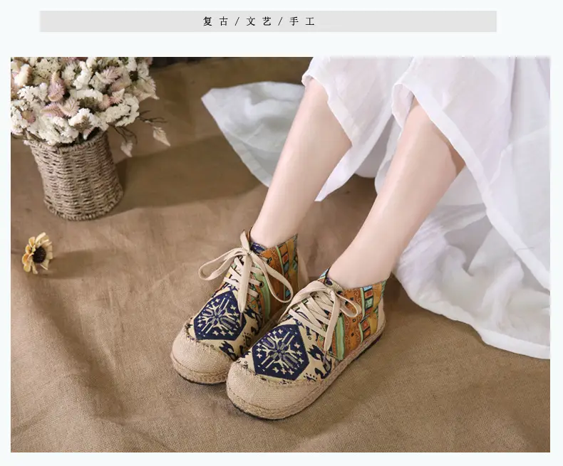 Ethnic Style Casual Linen Bottom Boots Women's 2025 Autumn and Winter New Arrival Embroidered Cloth Shoes Cotton Linen College Style Cloth Shoes for Women — feature 4